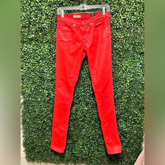 AG Adriano Goldschmied Leatherette Fiery Red Skinny The Leggings, Size 26R - Picture 1 of 14